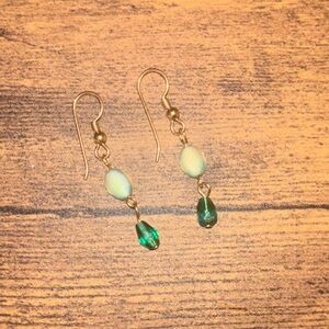 Gold and Green Dangle Earrings